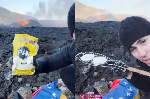 Un venezolano viajó a Islandia para preparar unas arepas en pleno volcán activo